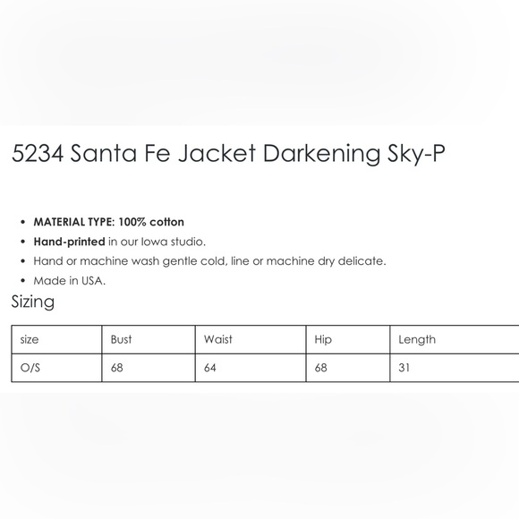 Blue Fish Sante Fe Jacket in Darkening Sky - NWT! - Picture 5 of 6